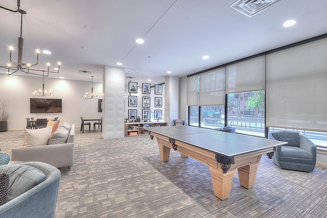 740 Portland Ave Unit 1005, Minneapolis, MN 55415 - playroom featuring a chandelier, carpet flooring, and recessed lighting