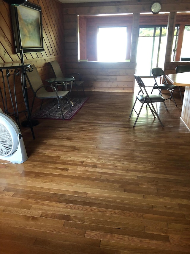 43923 Vista Rd, Isle, MN 56342 - interior space featuring hardwood / wood-style floors, healthy amount of natural light, and wooden walls