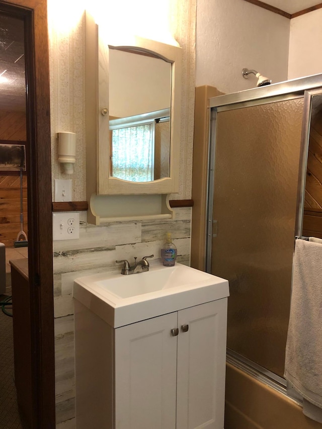 43923 Vista Rd, Isle, MN 56342 - bathroom with vanity and combined bath / shower with glass door