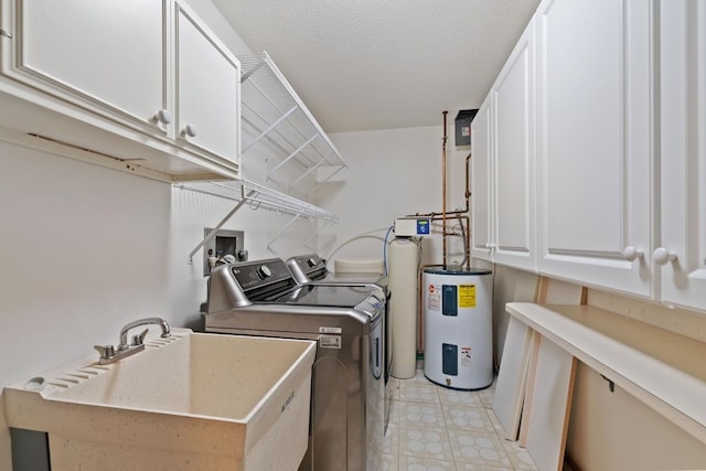 5100 France Ave S Unit 305, Edina, MN 55410 - laundry room with cabinet space, washing machine and dryer, electric water heater, and a textured ceiling