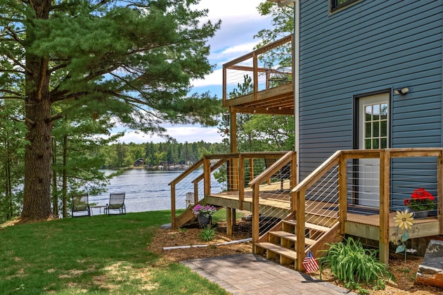 2625 7th Ave, Chetek, WI 54728 - wooden terrace featuring a water view and a yard
