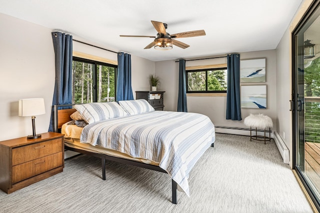 2625 7th Ave, Chetek, WI 54728 - bedroom with light colored carpet, a baseboard radiator, and a ceiling fan