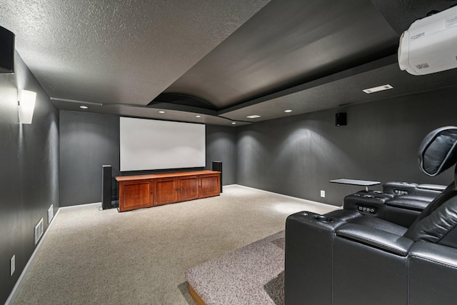14075 45th Ct NE, Saint Michael, MN 55376 - carpeted cinema featuring baseboards, a tray ceiling, recessed lighting, and a textured ceiling