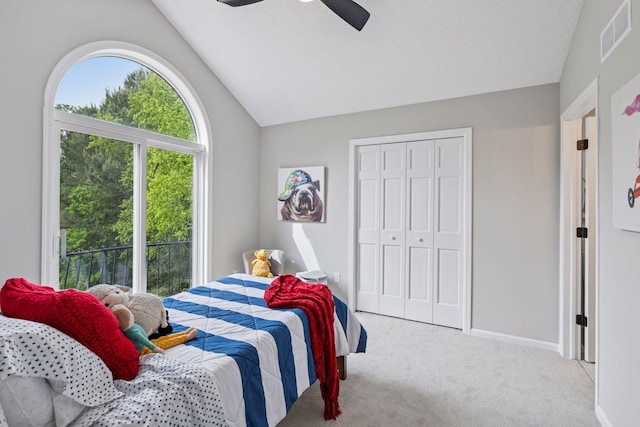 17032 Valley Dr NW, Andover, MN 55304 - carpeted bedroom featuring vaulted ceiling, a ceiling fan, a closet, and baseboards