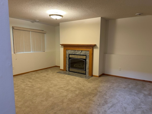 6501 Douglas Dr N, Brooklyn Park, MN 55429 - unfurnished living room with carpet flooring, a textured ceiling, and a high end fireplace
