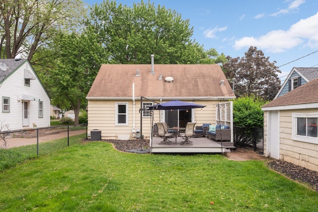 3350 Virginia Ave S, Saint Louis Park, MN 55426 - back of property with outdoor lounge area, a wooden deck, and central air condition unit