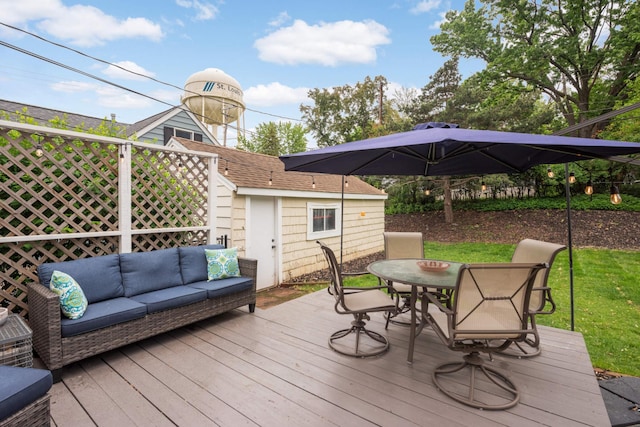 3350 Virginia Ave S, Saint Louis Park, MN 55426 - wooden terrace featuring an outdoor hangout area, outdoor dining area, and a yard