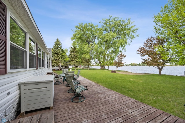 3022 Sandy Beach Rd, Hatton, ND 58240 - wooden deck featuring a water view and a lawn
