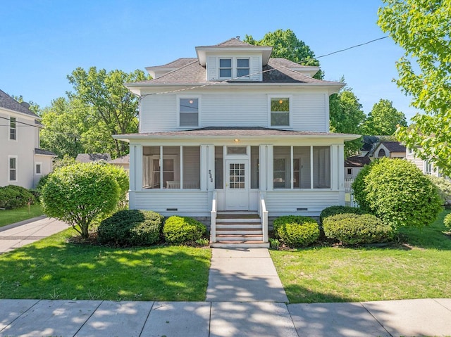 408 5th St E, Northfield, MN 55057 - traditional style home with a sunroom, a front yard, roof with shingles, and crawl space