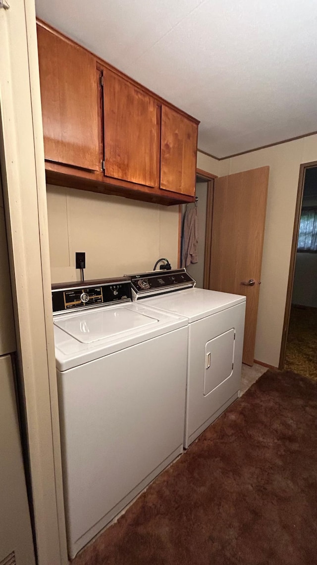 26302 Lakeview Dr, Comfort Twp, MN 55051 - laundry area with cabinet space, independent washer and dryer, and light colored carpet