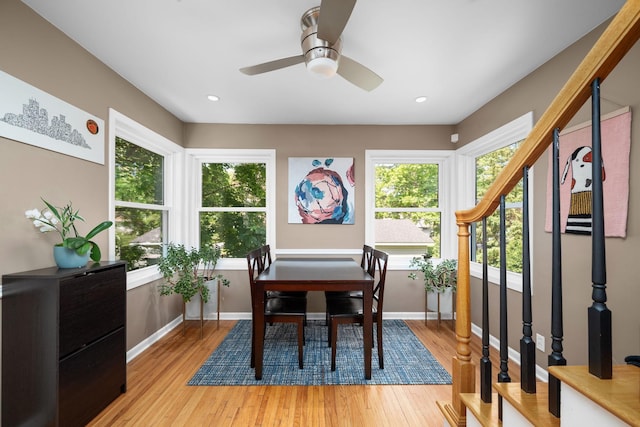 2934 Natchez Ave S, Saint Louis Park, MN 55416 - dining area with baseboards, a ceiling fan, light wood-type flooring, and recessed lighting