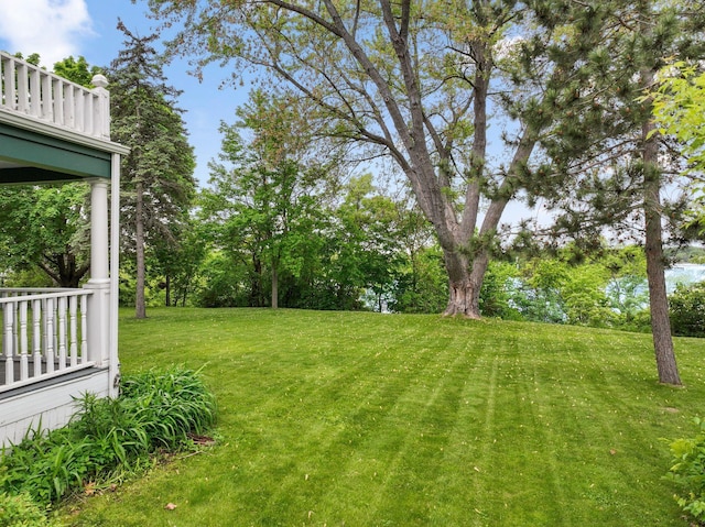 216 Summit Ave, Center City, MN 55012 - view of grassy yard with a balcony and view of wooded area