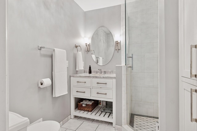 1709 Baywood Ln, Mound, MN 55364 - full bathroom with a stall shower, vanity, toilet, and tile patterned flooring