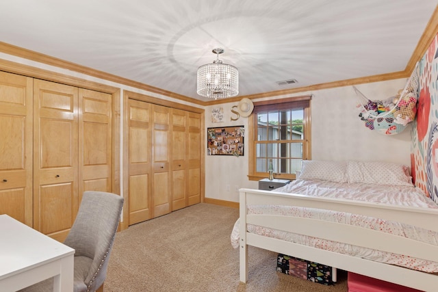 1709 Baywood Ln, Mound, MN 55364 - carpeted bedroom with a chandelier, crown molding, and baseboards