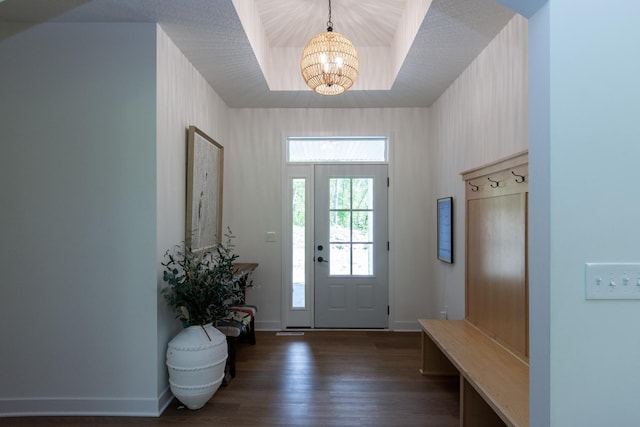 31709 Green Scene Dr, Breezy Point, MN 56472 - mudroom with a chandelier, dark wood-style floors, and baseboards