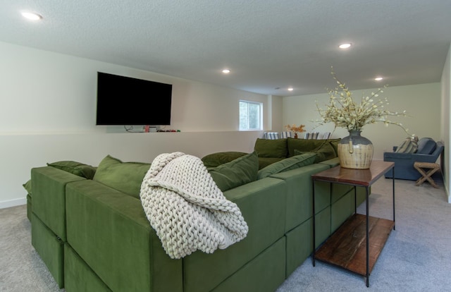31709 Green Scene Dr, Breezy Point, MN 56472 - living room featuring carpet, recessed lighting, and a textured ceiling