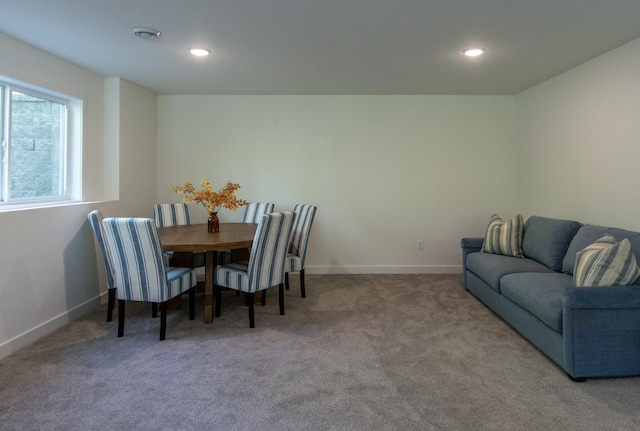 31709 Green Scene Dr, Breezy Point, MN 56472 - dining area with carpet floors, baseboards, and recessed lighting