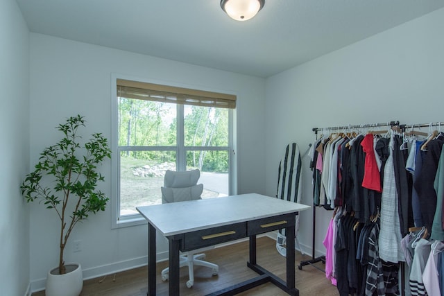 31709 Green Scene Dr, Breezy Point, MN 56472 - office area featuring wood finished floors and baseboards