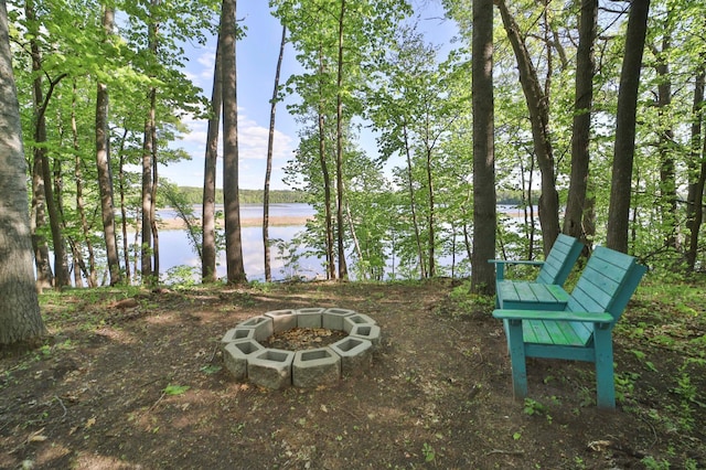 20482 Lord Rd, Center Twp, MN 56465 - view of yard featuring a fire pit and a water view