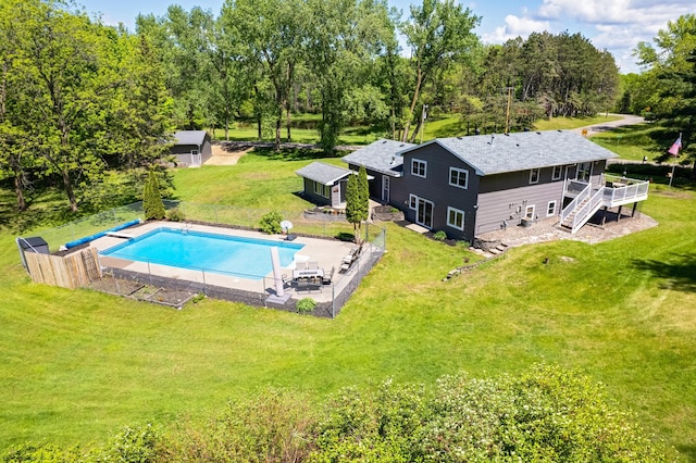4230 Odegard Ave N, Baytown Twp, MN 55082 - view of pool featuring a deck, stairs, a covered pool, and view of wooded area