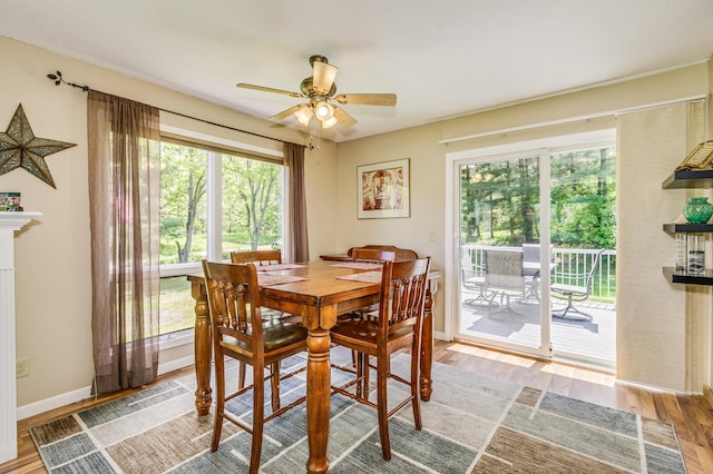 4230 Odegard Ave N, Baytown Twp, MN 55082 - dining space featuring a ceiling fan, light wood-style flooring, and baseboards
