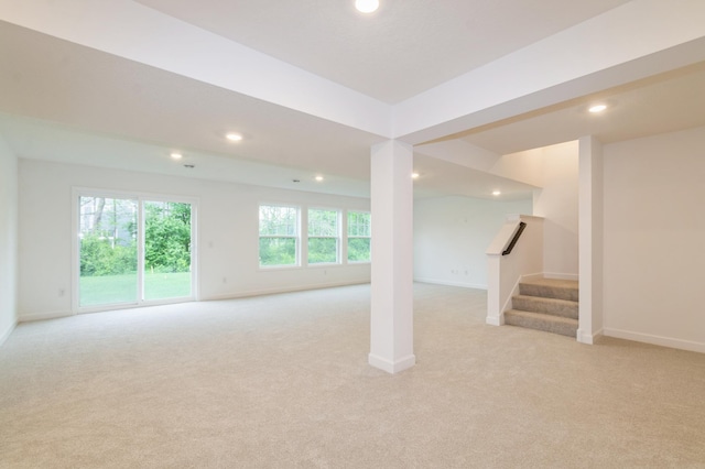 20117 63rd Ave, Corcoran, MN 55340 - below grade area with light carpet, recessed lighting, and stairs