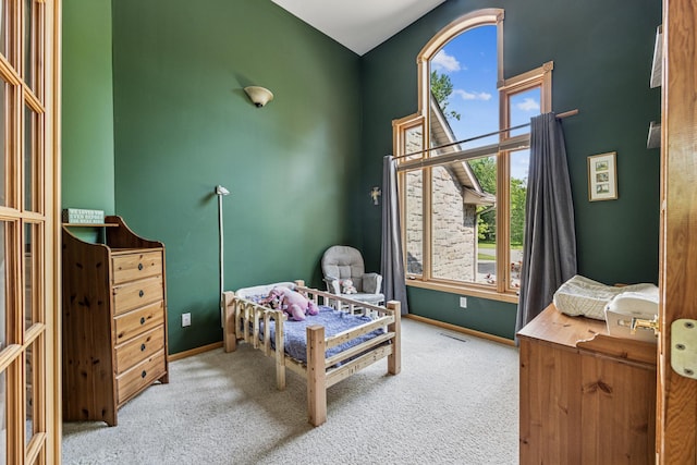 5160 202nd Ln NE, Linwood Twp, MN 55092 - carpeted bedroom with baseboards and a high ceiling