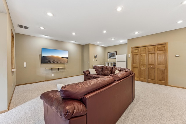 5160 202nd Ln NE, Linwood Twp, MN 55092 - living room featuring carpet floors, baseboards, and recessed lighting