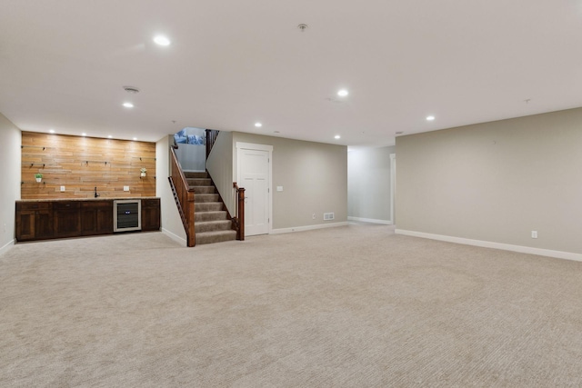15653 Cobblestone Lake Pkwy, Apple Valley, MN 55124 - finished basement with wet bar, wine cooler, recessed lighting, stairs, and light carpet