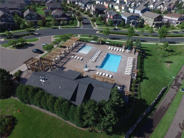 15653 Cobblestone Lake Pkwy, Apple Valley, MN 55124 - aerial overview of property's location with a pool area and nearby suburban area