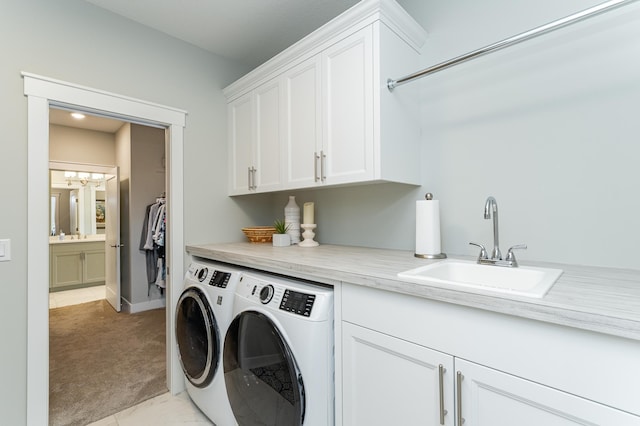 2720 Bentley Dr SW, Rochester, MN 55902 - laundry room featuring cabinet space, separate washer and dryer, and light carpet