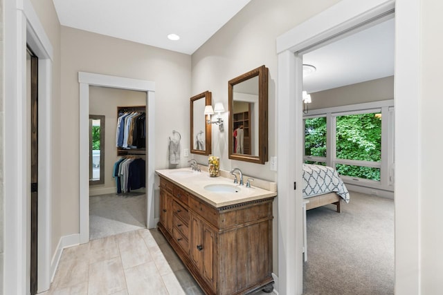 8580 Maple View Dr, Cologne, MN 55322 - full bathroom featuring healthy amount of natural light, double vanity, a walk in closet, baseboards, and recessed lighting