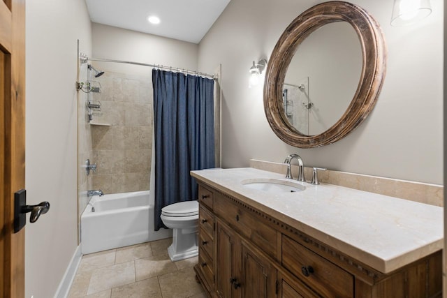 8580 Maple View Dr, Cologne, MN 55322 - bathroom with shower / tub combo, toilet, vanity, baseboards, and tile patterned floors