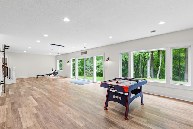 8580 Maple View Dr, Cologne, MN 55322 - recreation room featuring recessed lighting, light wood finished floors, baseboards, and a textured ceiling