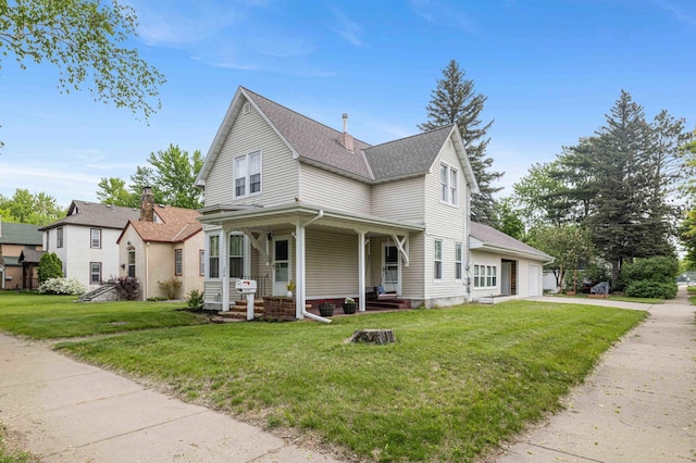 504 4th St, Brainerd, MN 56401 - view of front of home with a garage, a porch, a front yard, and a shingled roof