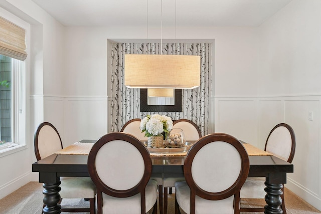 9375 Cold Stream Ln, Eden Prairie, MN 55347 - dining area with a wainscoted wall, a decorative wall, and carpet