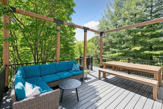 9375 Cold Stream Ln, Eden Prairie, MN 55347 - wooden terrace with an outdoor living space and view of scattered trees