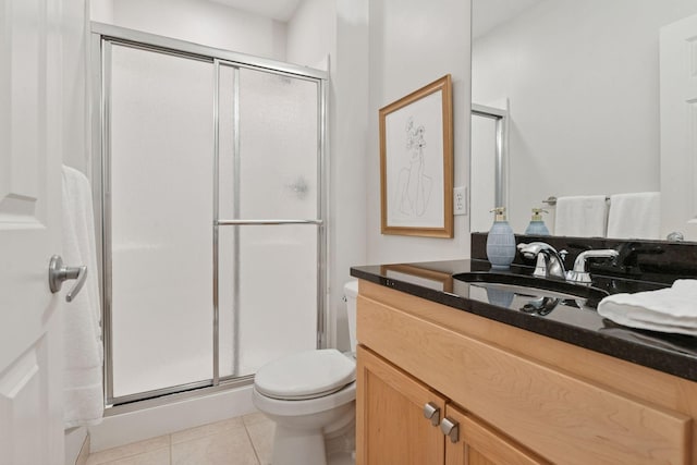 9375 Cold Stream Ln, Eden Prairie, MN 55347 - bathroom featuring vanity, a stall shower, tile patterned flooring, and toilet