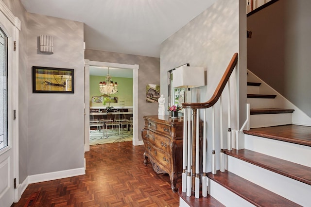 1511 Colleen Ave, Arden Hills, MN 55112 - foyer entrance featuring a chandelier, stairway, and baseboards