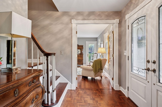 1511 Colleen Ave, Arden Hills, MN 55112 - foyer entrance featuring stairway, baseboards, and french doors