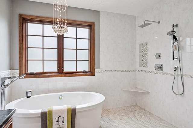1511 Colleen Ave, Arden Hills, MN 55112 - full bathroom with a chandelier, a freestanding tub, and a tile shower