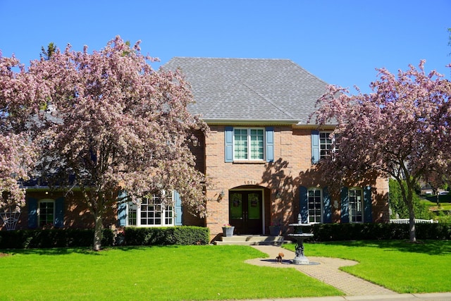 1511 Colleen Ave, Arden Hills, MN 55112 - view of front of home with french doors, a front lawn, roof with shingles, and brick siding