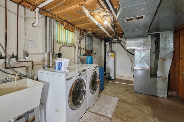 2003 20th Ave NW, Rochester, MN 55901 - laundry area featuring water heater, separate washer and dryer, electric panel, and heating unit