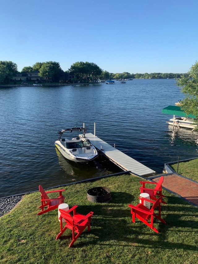 6412 Conroy St NE, Prior Lake, MN 55372 - dock area with an outdoor fire pit, a water view, and a yard