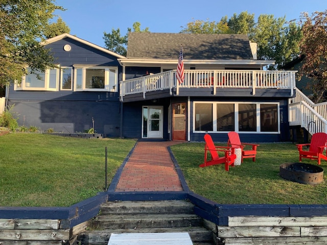 6412 Conroy St NE, Prior Lake, MN 55372 - back of house with a deck, a lawn, an outdoor fire pit, and stairway