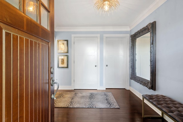17209 Grays Bay Blvd, Minnetonka, MN 55391 - entrance foyer with ornamental molding, dark wood finished floors, and baseboards