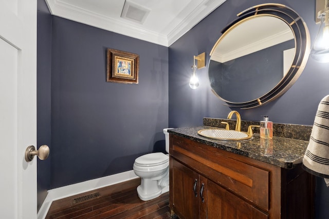17209 Grays Bay Blvd, Minnetonka, MN 55391 - bathroom featuring wood finished floors, baseboards, vanity, toilet, and crown molding