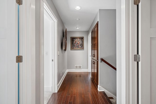 17209 Grays Bay Blvd, Minnetonka, MN 55391 - hallway featuring dark wood-style flooring, baseboards, an upstairs landing, and recessed lighting