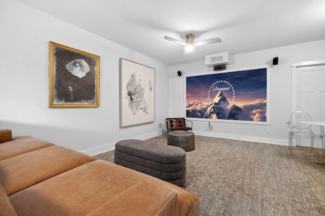 17209 Grays Bay Blvd, Minnetonka, MN 55391 - home theater with carpet flooring, a ceiling fan, and baseboards