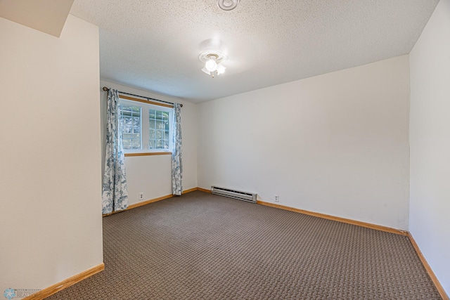 838 8th Ave E, West Fargo, ND 58078 - empty room featuring a baseboard radiator, carpet floors, baseboards, and a textured ceiling